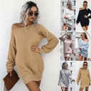 Shop Explosions Women's Autumn and Winter Dress European and American Casual Shoulder Lantern Sleeve Knitted Sweater Dress