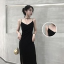 Sling Dress Women's Platycodon Grandiflorum French Slim New Style Summer Retro Split Inner Base Small Black Skirt