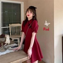 Red Design Feeling Buckle Skirt Modified Cheongsam Retro Waist Slimming Tea Break French Dress Summer