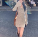 Fashion Sexy V-neck Knitted Dress Women's Autumn and Winter Long-sleeved Slim-fit Inner Waist Base Hip Skirt