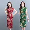 Summer Loose Printed Cheongsam Dress Short-sleeved New Style Elegant Chinese-style Slim-fit Slimming Mid-length Dress for Hair