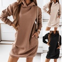 autumn and winter new European and American women's hooded hipster long sleeve solid color skirt