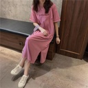 Summer large size short sleeve casual loose dress women 200kg fat mm printed foreign style Joker knee lazy skirt