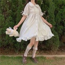 Lolita Dress Fairy Dress Summer Japanese Style Soft Girl Doll Collar Lace-up Bubble Short-sleeved Ruffled Dress for Women