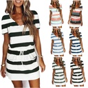 Europe and the United States summer new women's explosions drawstring skirt short sleeve striped dress