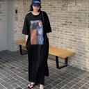 Summer Short-sleeved Distinctive Korean Style Long T-shirt Skirt Casual Loose Large Size Slimming Split Dress Nightgown for Outer Wear