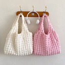 Korean Style Pleated Bubble Puff Bag Girl's Shoulder Hand Carrying Lunch Bag Trendy Large Capacity Cloud Underarm Tote Bag
