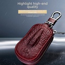 First Layer Cowhide Car Key Case Men's and Women's Genuine Leather Crocodile Zipper Bag Mini Waist Trailer Key Case Universal