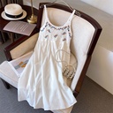 Bohemian Ethnic Style Mid-length Dress Small Fairy Round Neck Hollow Embroidered Small Sling Dress