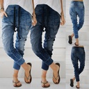 women's jeans lace-up washed feet lantern denim pants Women's