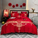 Wedding four-piece red cotton 100s simple wedding room multi-piece red embroidery wedding bedding