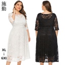 8XL Explosions European and American Large Size Women's New Evening Dress Bridesmaid Dress Lace Pocket Dress SQ134