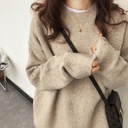 Crewneck Sweater Women's Autumn and Winter New Loose Retro Lazy Style Solid Color Pullover Soft Waxy Thickened Knitted Sweater for Women