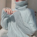 Soft Waxy Turtleneck Sweater Women's Autumn and Winter Lazy Loose Outer Wear Thickened Warm White Twist Pullover Sweater
