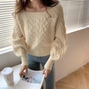 Sweater Women's Autumn and Winter New Korean Style Loose Square Neck Thickened Twist Outer Wear Slimming Sweater Top
