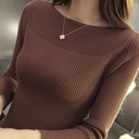 Spot One-Neck Knitted Sweater All-Match Short Slim-Fit Base Shirt Women's Long-Sleeved Threaded Tight Pullover Sweater