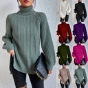 autumn and winter New sweater long raglan sleeve high lapel split sweater dress women