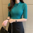 Spring and Autumn New Korean-style Slim-fit Mid-sleeve Hair Knitwear Women's Pullover Sweater Base Shirt Top
