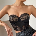 Hot Sexy Perspective French Lace Eyelash Lace Low-cut Fishbone Steel Ring Non-slip Exposure Tube Top A966