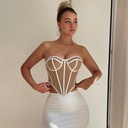 YL23315 European and American Fun Slim-fit Sexy Strapless Backless Design Sense Line Contrasting Waist Top for Women