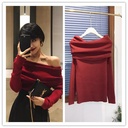 819 Autumn and Winter Retro Elegant Lazy Style Short Slimming Pullover off-shoulder Sweater for Women