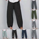 spring and summer elastic waist cotton linen loose casual pants home pants women