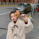 Winter Thickened Imitation Rabbit Plush Fur Loose Korean Style Bow Short Lamb Furry Fur Coat for Women