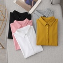 24 Spring and Autumn Polo Collar Knitted Stretch Comfortable Combed Cotton Long Sleeve Shirt Women's Base Skin-Friendly OL Top