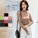 Korean Style Mock High Collar Base Shirt Women's Spring and Summer Long Sleeve Solid Color Modal T-Shirt Slim-fit All-match Top