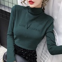 wholesale Women's autumn and winter new double-sided velvet bottoming shirt women's half-high collar letters embroidered top