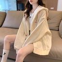 Embroidered pattern hooded sweater girls cardigan coat 2024 spring autumn winter new lazy wind loose long sleeve top