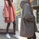 autumn and winter New Korean style mid-length loose fleece hooded sweater women's coat top student trendy