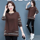 Super Fire Fake Two-piece Sweater Women's Spring and Autumn New Plaid Stitching Contrast Casual Loose Base Shirt Women