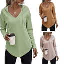 Independent Station New Women's V-neck Long Sleeve Hoodie Waffles Women's Drawstring Pullover Top Pocket