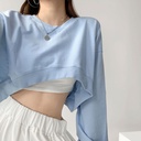 Short Sweater Women's Solid Color Spring Korean New Loose Round Neck Niche Design Top Spring and Summer Strict Women's Clothing