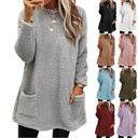 independent station TEMU women's long-sleeved pocket plush sweater T-shirt top