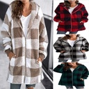 European and American Plush Women's Coat 2024 New Long Sleeve Plaid Hooded Zipper with Pocket Loose Coat