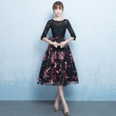 Black Evening Dress 2024 Spring New Fashion Mid-length Banquet Party Catwalk Host Slimming Dress