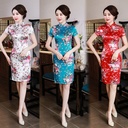 Spring and Summer New Improved Cheongsam Short Skirt Chinese Style Slim-fit Retro Daily Large Size Mother's Women's Dress