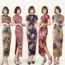New Summer and Autumn Long Cheongsam Dress Women's Dress Slim-fit Performance Mother's Performance Chinese Style Satin