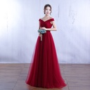 New Off-shoulder Long Evening Dress Red Wedding Toasting Dress Annual Meeting Party Host Dress