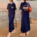 Summer New Korean Style Fashion Large Size Women's Clothing Split Print T-shirt Long Skirt Over-the-knee Chubby Girl Dress
