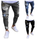 Badge Embroidered Men's Jeans Knee Ripped Zipper Pencil Pants Large Size Denim Pants