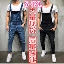 Cross-mirror fashion Men's suspenders denim rompers ripped jeans trousers shorts