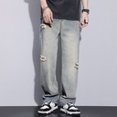 Spring and Summer 2024 New Fashionable American Style High Street Loose Straight Pants Wide Leg Jeans Men's Trousers