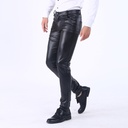 Spring and Autumn Korean Style Slim-Fit Leather Pants Men's Skinny Pants Tight Stretch Trendy Biker Leather Pants Men's Fleece-Lined Long Pants