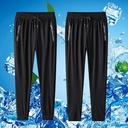 Ice Silk Pants Men's Summer Thin Quick-drying Sports Casual Pants Men's Mesh Loose Draping Nine-point Air Conditioning Pants