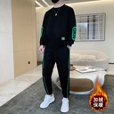 Winter Men's Casual Sports Suit Korean Style Velvet Thickened Round Neck Sweatshirt for Young Handsome Men