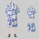Trendy brand Hawaiian flower shirt men's summer leisure sports suit short sleeve shorts two a set of Ruffian boys