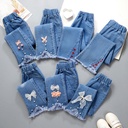 Children's Wear Girls' Jeans Spring and Autumn New Western Style Middle and Big Children's Casual Children's Loose Flared Pants Girls' Pants